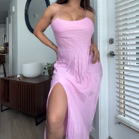 Zara Pink Midi Dress with Spaghetti Straps - Picture 3 of 6